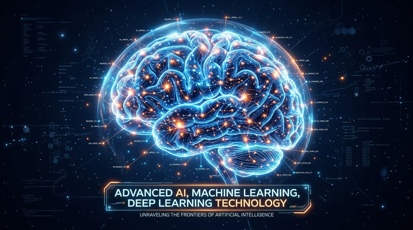 Glowing AI brain technology banner representing Artificial Intelligence and machine learning training